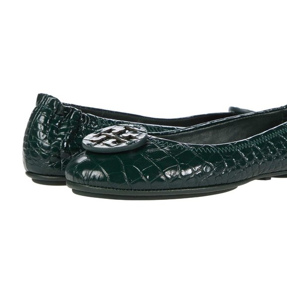 Tory Burch NIB Minnie Croc Embossed Green Verde Ballet Flats 9 LAST ONE - Picture 12 of 12